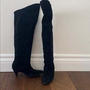 Black Suede Over the Knee Heeled Boots